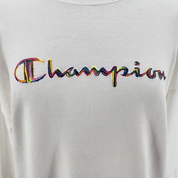 NWD Champion Powerblend White Multicolor Spell Out Sweatshirt Womens Large - Picture 3 of 13
